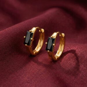 Gold-Plated Black Stone Hoop Earrings
