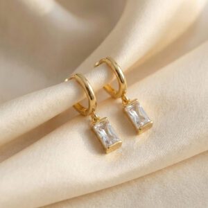 Gold-Plated Rectangular Crystal Drop Earrings